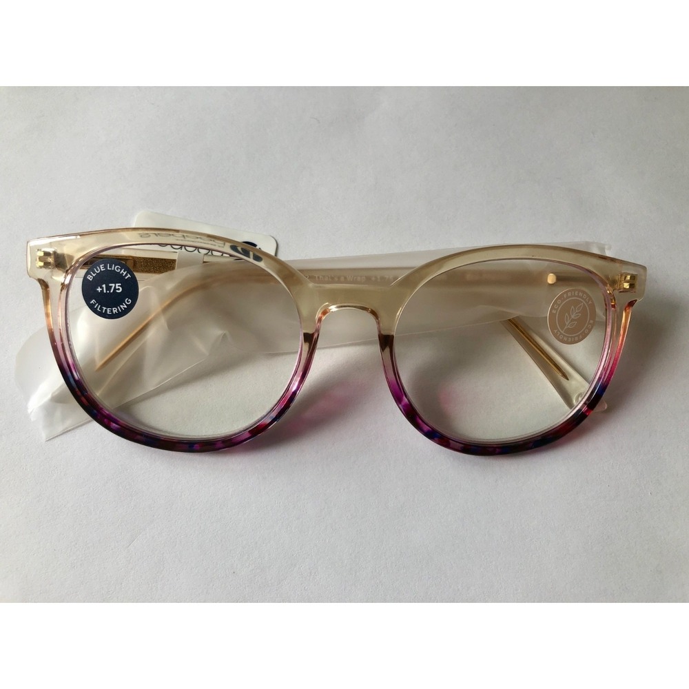New That's a Wrap Tan & Pink Peepers Blue Light Blocking Reading Glasses +1.75